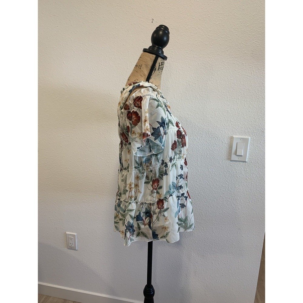 (G-209)Willow & Clay Women’s Floral Cold Shoulder Blouse Size S Boho Sheer Peplu - Picture 5 of 9